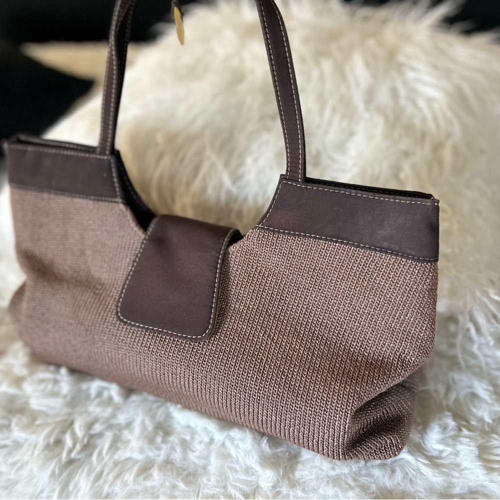 THE SAK WOVEN BEIGE & BROWN POLYESTER TOTE BAG SHOULDER BAG